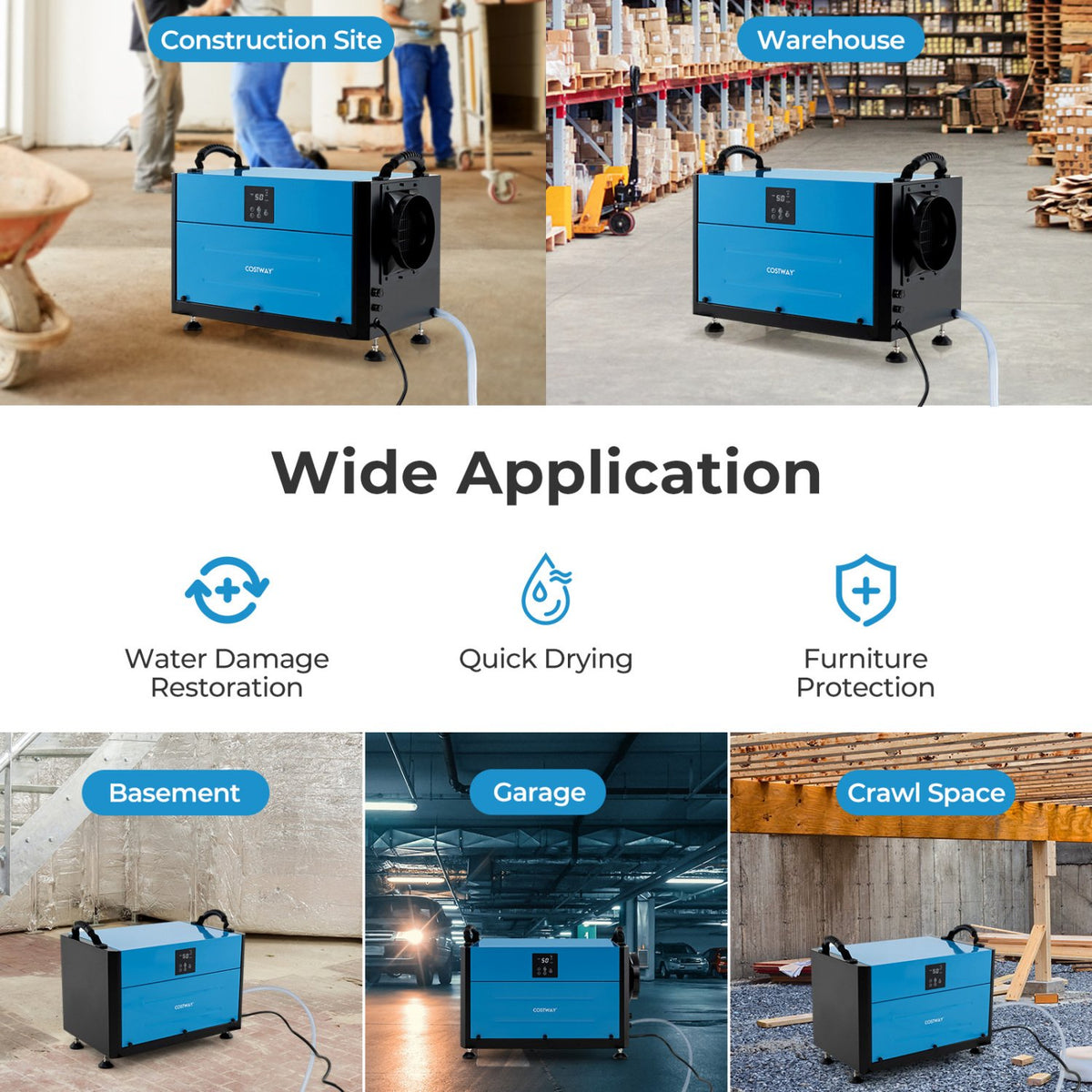 155 Pint Crawl Space Dehumidifier with 3 Modes and 24H Timer-Blue view 4