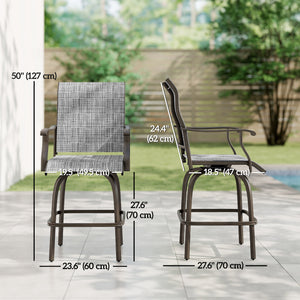 Outdoor Bar Stools Set of 2, Swivel Bar Height Chairs with High Back, Curved Armrests and Steel Frame, Black – view 16
