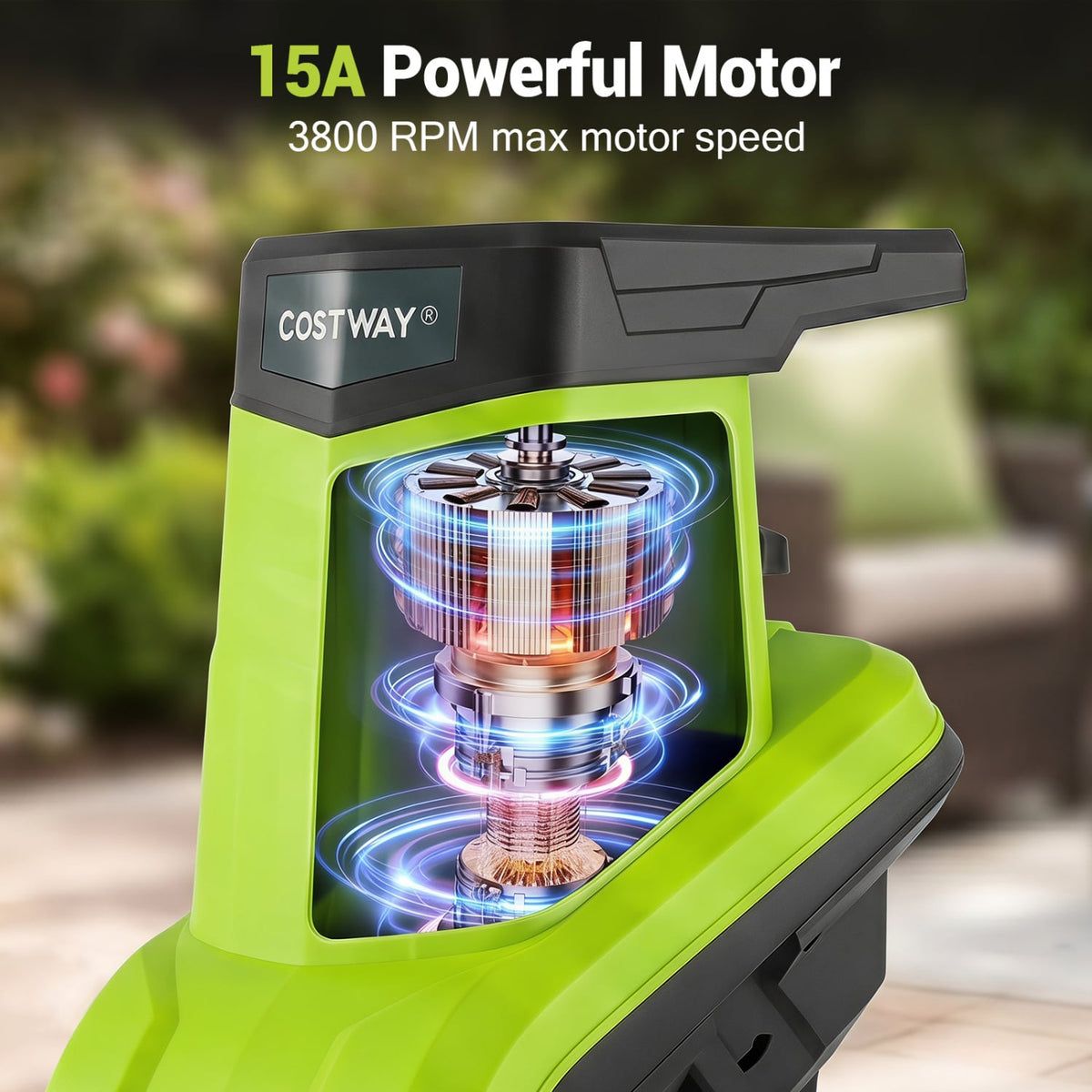 15-Amp Electric Wood Chipper Shredder Mulcher 1.8 Inch Max Cutting Diameter-Green view 5