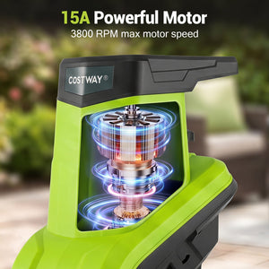 15-Amp Electric Wood Chipper Shredder Mulcher 1.8 Inch Max Cutting Diameter-Green view 5