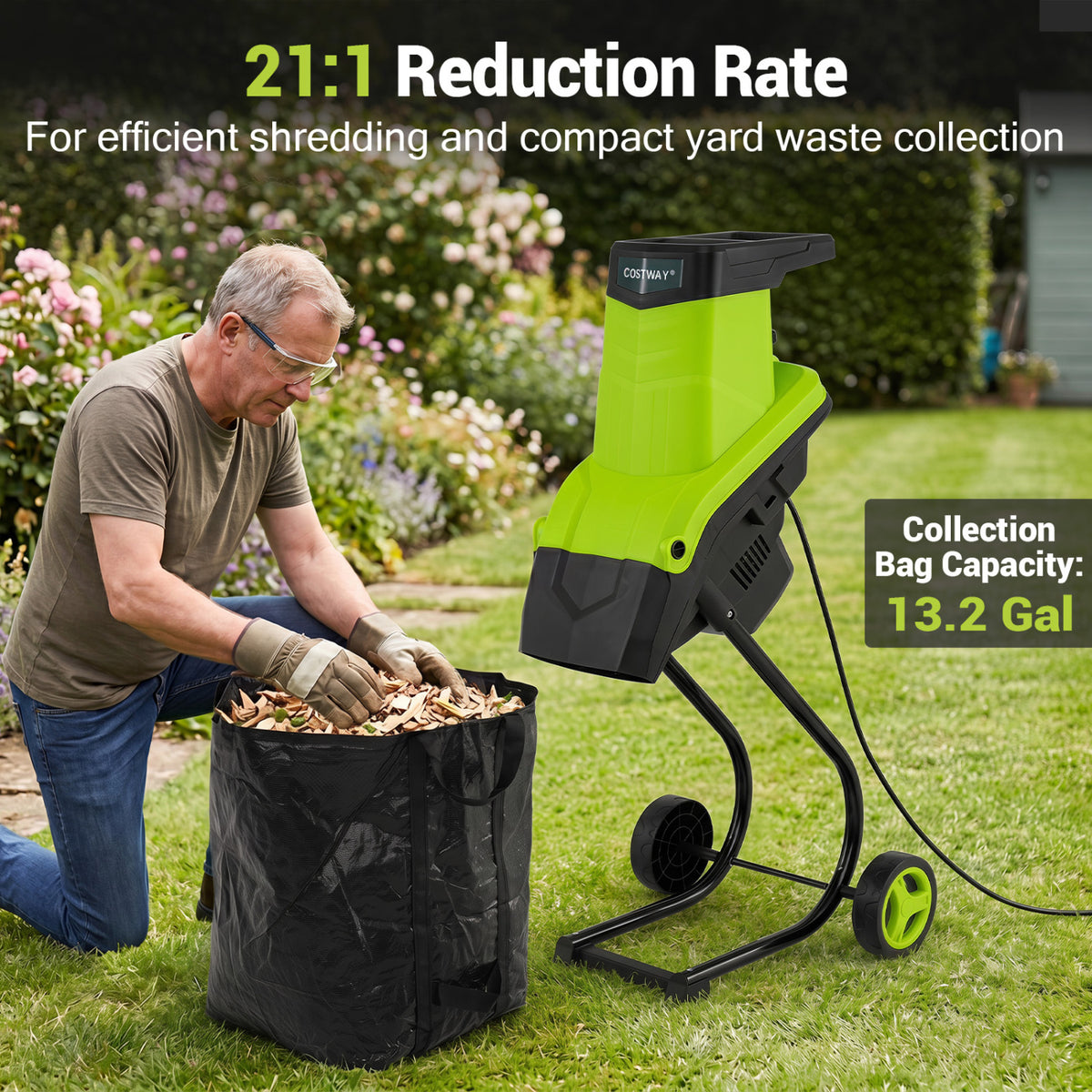 15-Amp Electric Wood Chipper Shredder Mulcher 1.8 Inch Max Cutting Diameter-Green view 6