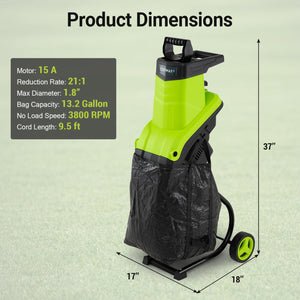 15-Amp Electric Wood Chipper Shredder Mulcher 1.8 Inch Max Cutting Diameter-Green view 3