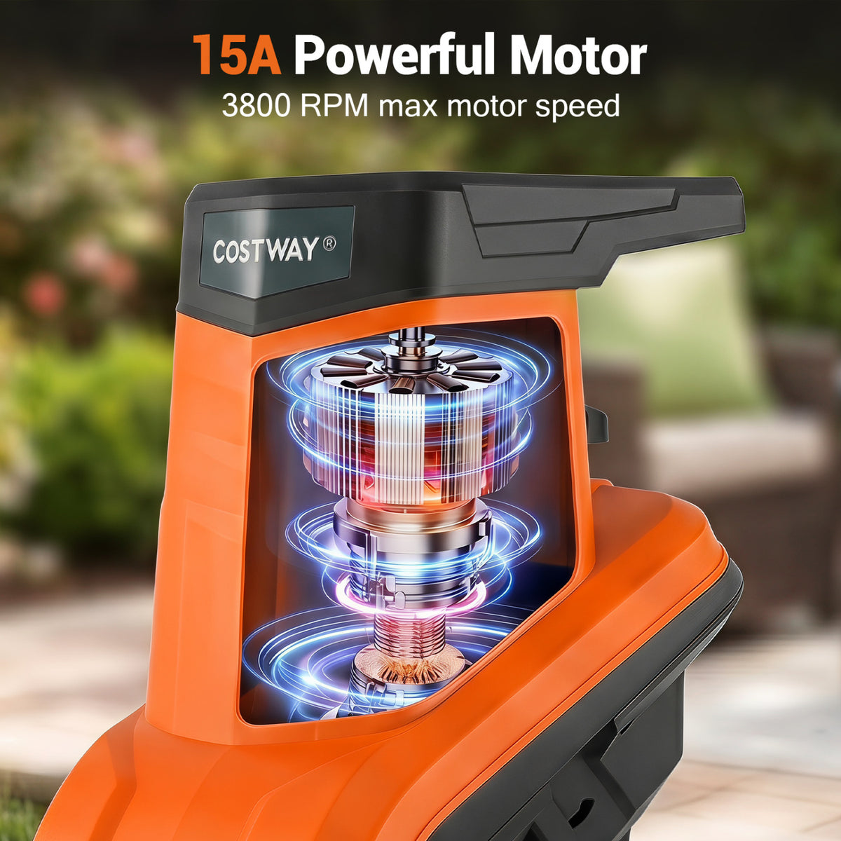 15-Amp Electric Wood Chipper Shredder Mulcher with 1.8 Inch Max Cutting Diameter-Orange view 5
