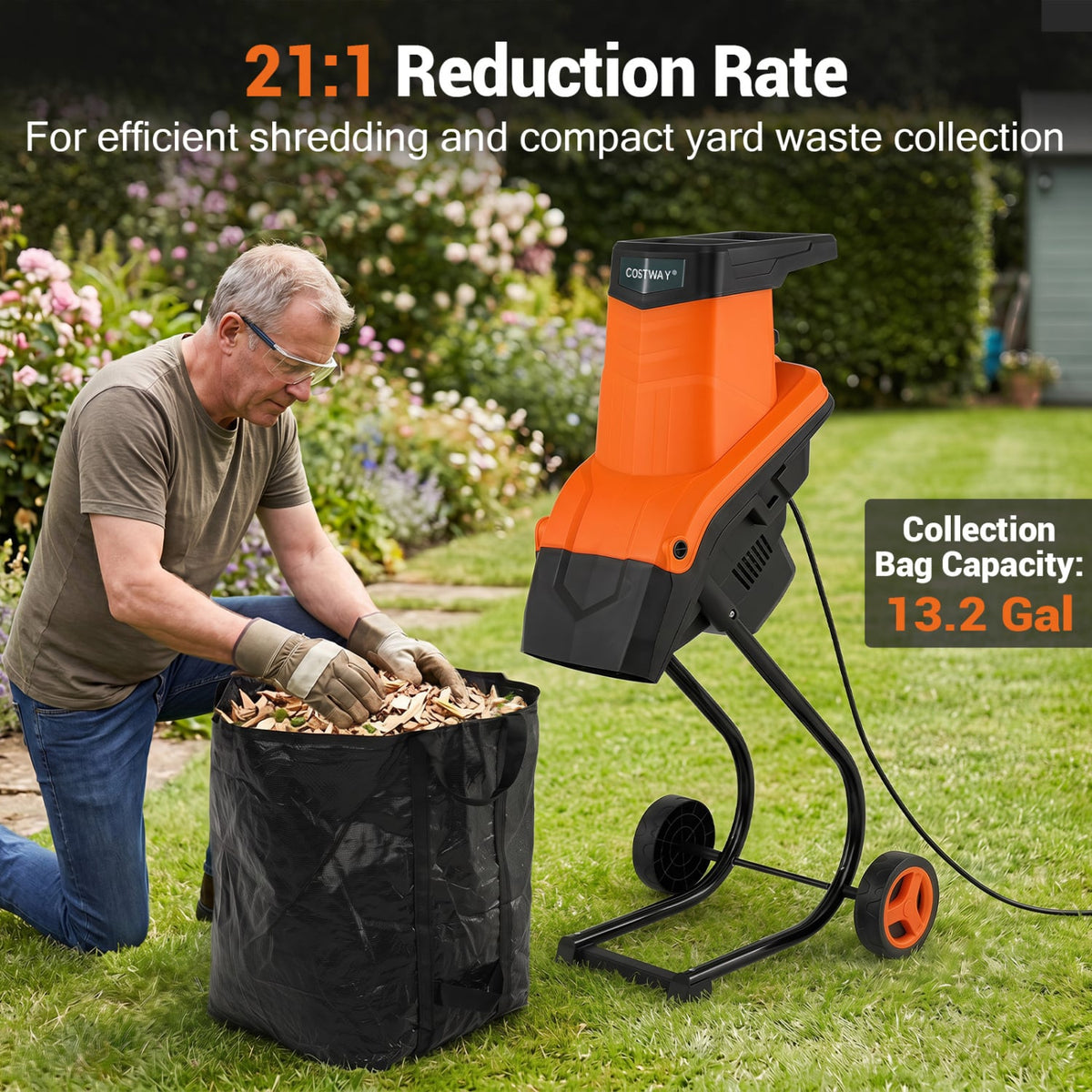 15-Amp Electric Wood Chipper Shredder Mulcher with 1.8 Inch Max Cutting Diameter-Orange view 6