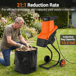 15-Amp Electric Wood Chipper Shredder Mulcher with 1.8 Inch Max Cutting Diameter-Orange view 6