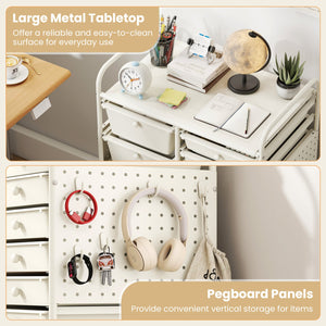 15-Drawer Rolling Storage Cart with Metal Tabletop and Pegboard-White view 7