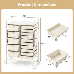 15-Drawer Rolling Storage Cart with Metal Tabletop and Pegboard-White view 5