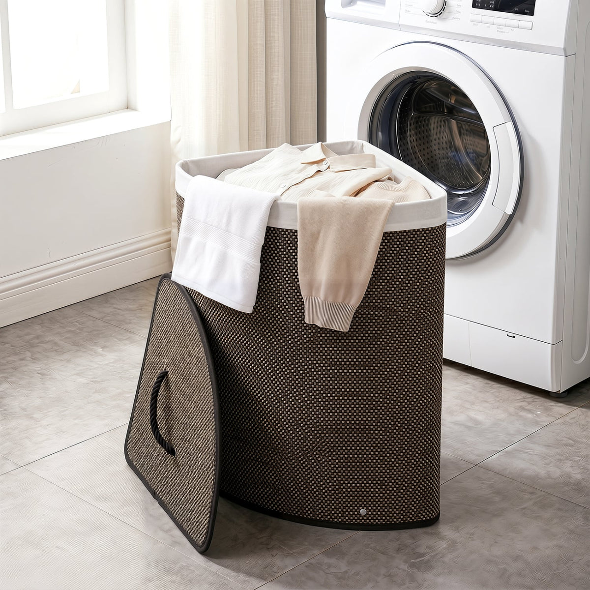 15 Gal Capacity Bamboo Laundry Hamper with Removable Liner-Black view 2