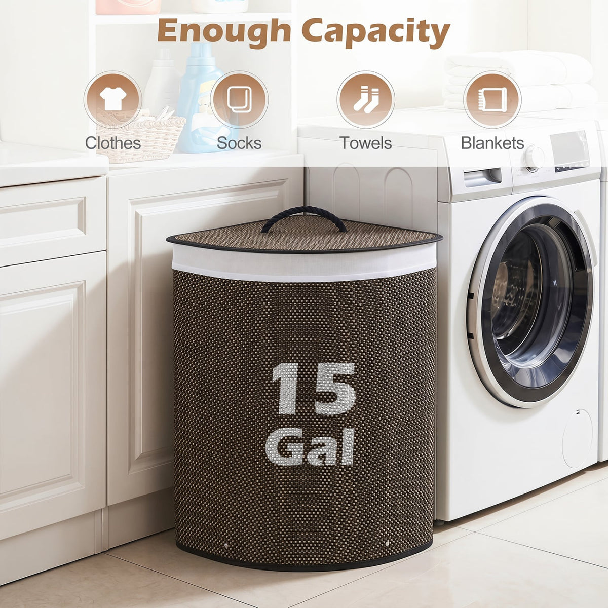 15 Gal Capacity Bamboo Laundry Hamper with Removable Liner-Black view 7