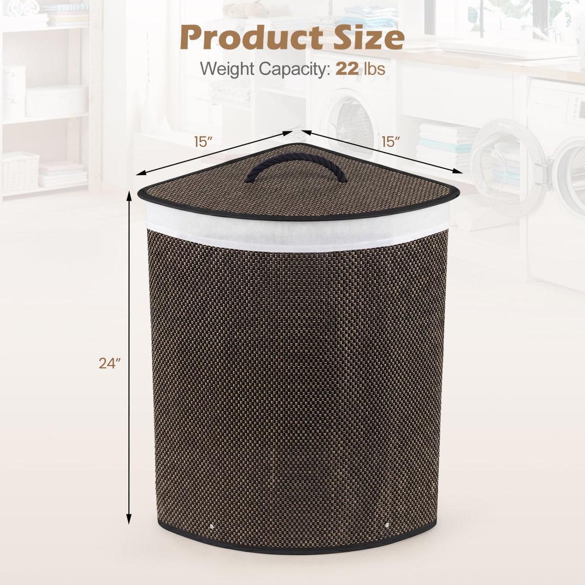 15 Gal Capacity Bamboo Laundry Hamper with Removable Liner-Black view 5