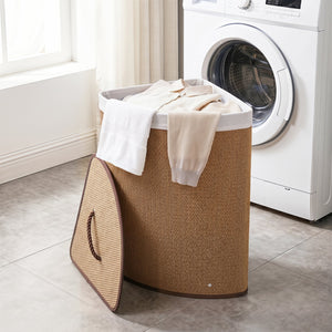 15 Gal Capacity Bamboo Laundry Hamper with Removable Liner-Brown view 2