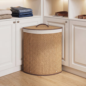 15 Gal Capacity Bamboo Laundry Hamper with Removable Liner-Brown view 3