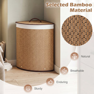 15 Gal Capacity Bamboo Laundry Hamper with Removable Liner-Brown view 6