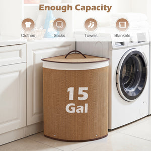 15 Gal Capacity Bamboo Laundry Hamper with Removable Liner-Brown view 7