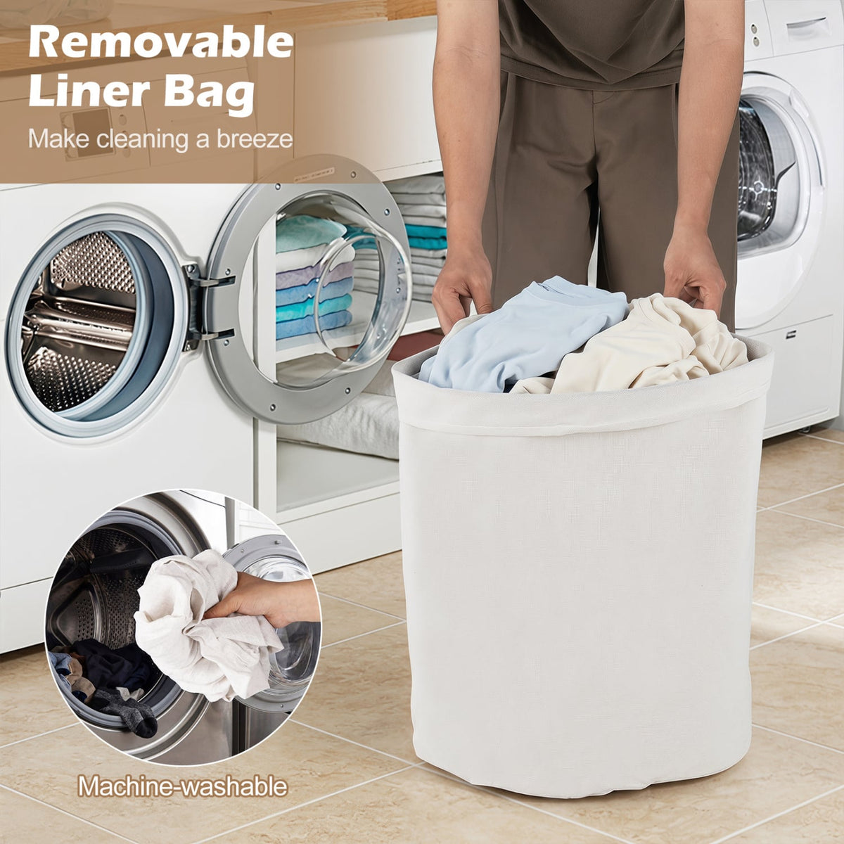 15 Gal Capacity Bamboo Laundry Hamper with Removable Liner-Brown view 8