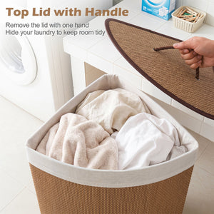 15 Gal Capacity Bamboo Laundry Hamper with Removable Liner-Brown view 9