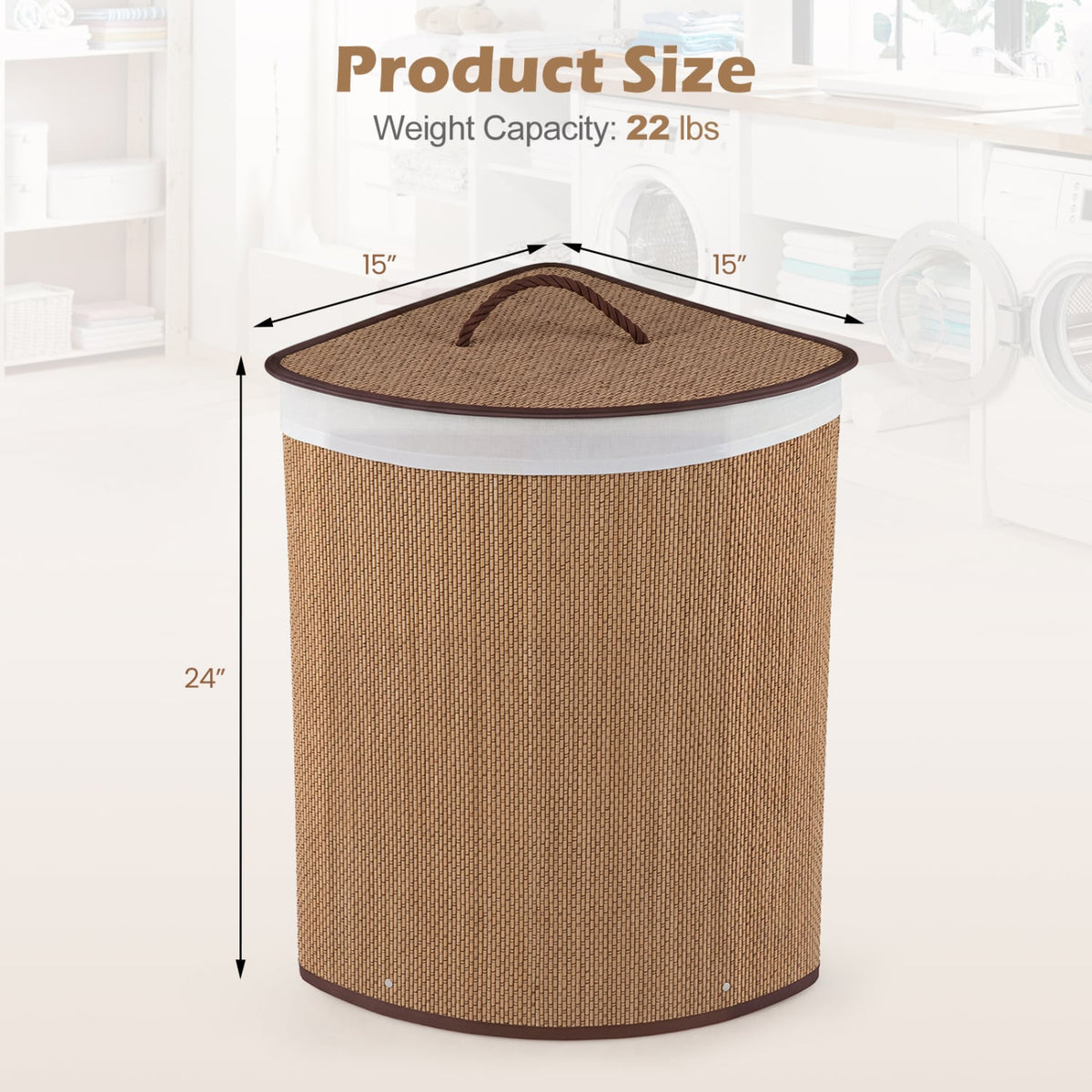 15 Gal Capacity Bamboo Laundry Hamper with Removable Liner-Brown view 5
