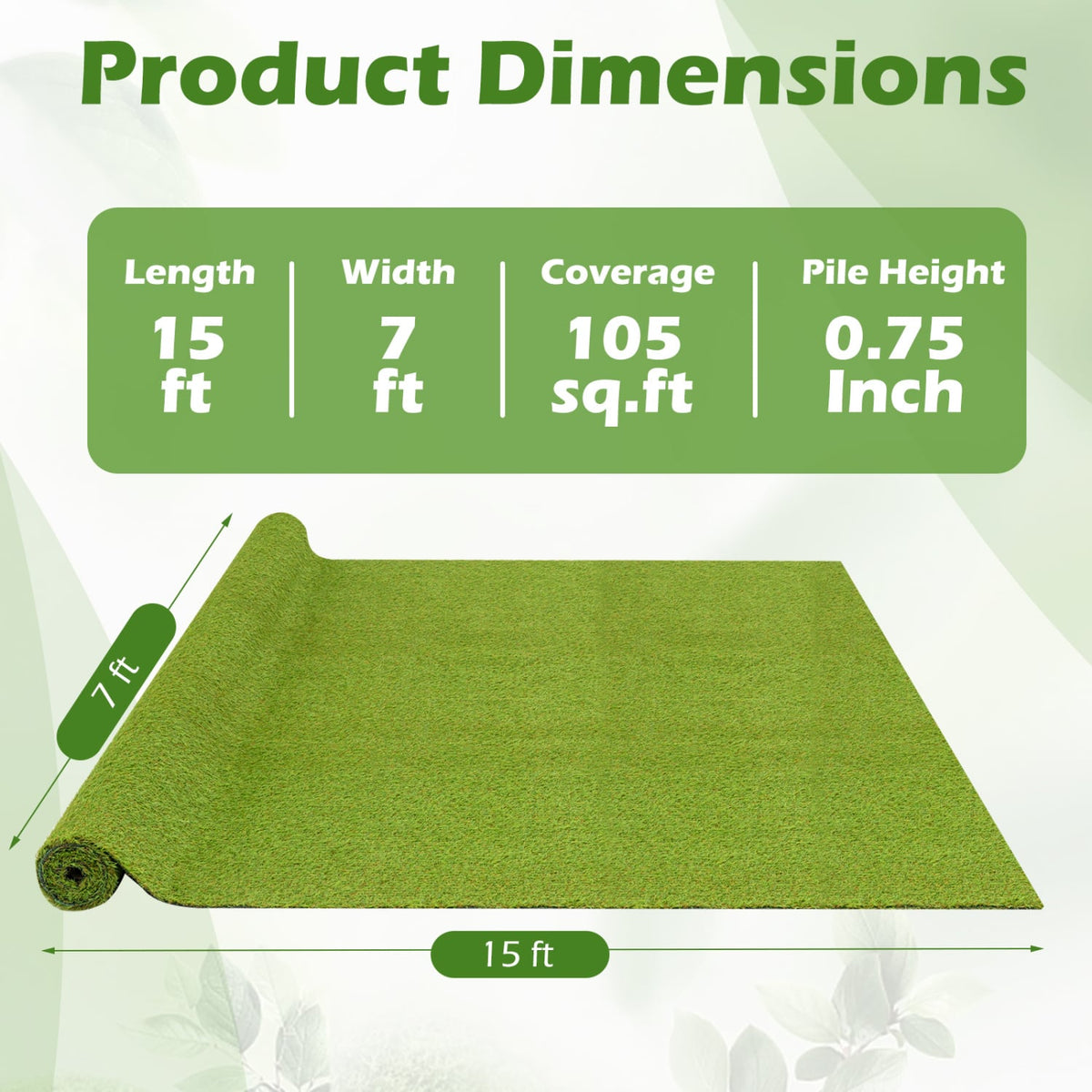 15 x 7 Feet Artificial Turf Rug with Low 0.75 inch Pile Height view 4