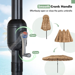 15 x 9 FT Double-sided Thatched Tiki Patio Umbrella with Crank Handle and 12 Sturdy Ribs-Brown view 9