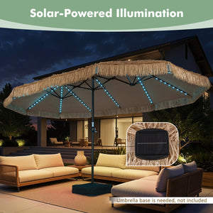 15 x 9 FT Solar Double-sided Patio Umbrella with 144 Multi-colored Flowing Lights 12 Modes and 12 Ribs-Brown view 7