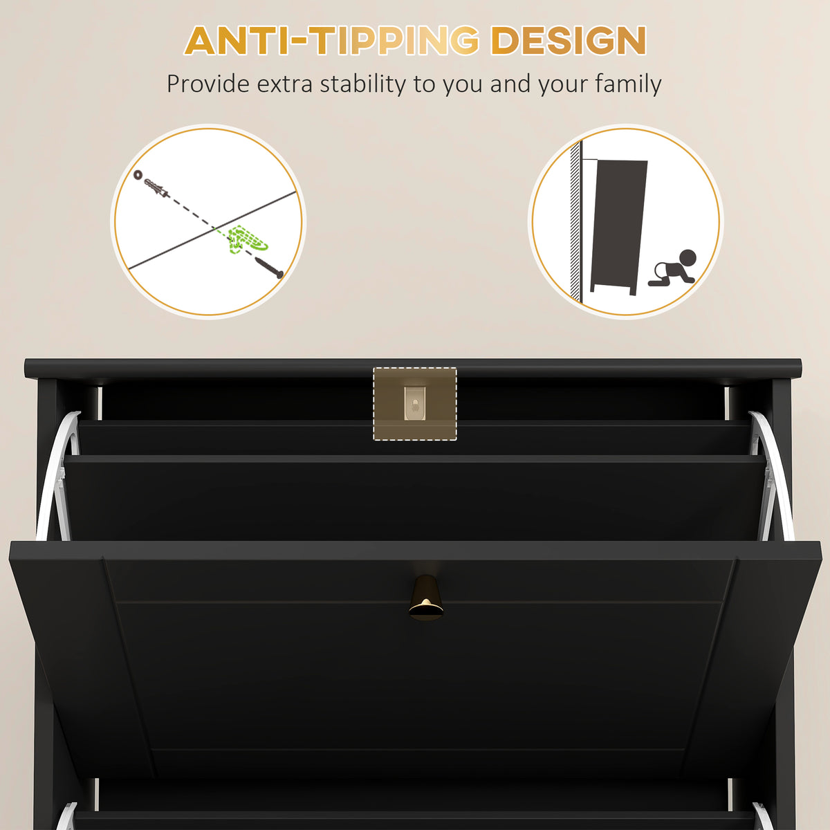 Narrow Shoe Storage with 3 Flip Drawers and Adjustable Shelves – view 6