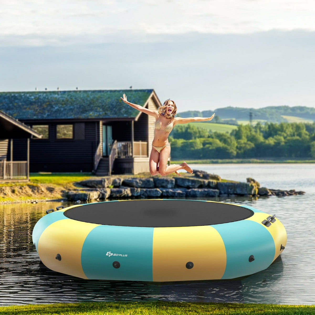15 Feet Inflatable Splash Padded Water Bouncer Trampoline-Yellow view 2