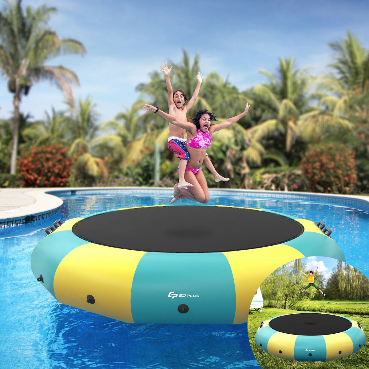 15 Feet Inflatable Splash Padded Water Bouncer Trampoline-Yellow view 3