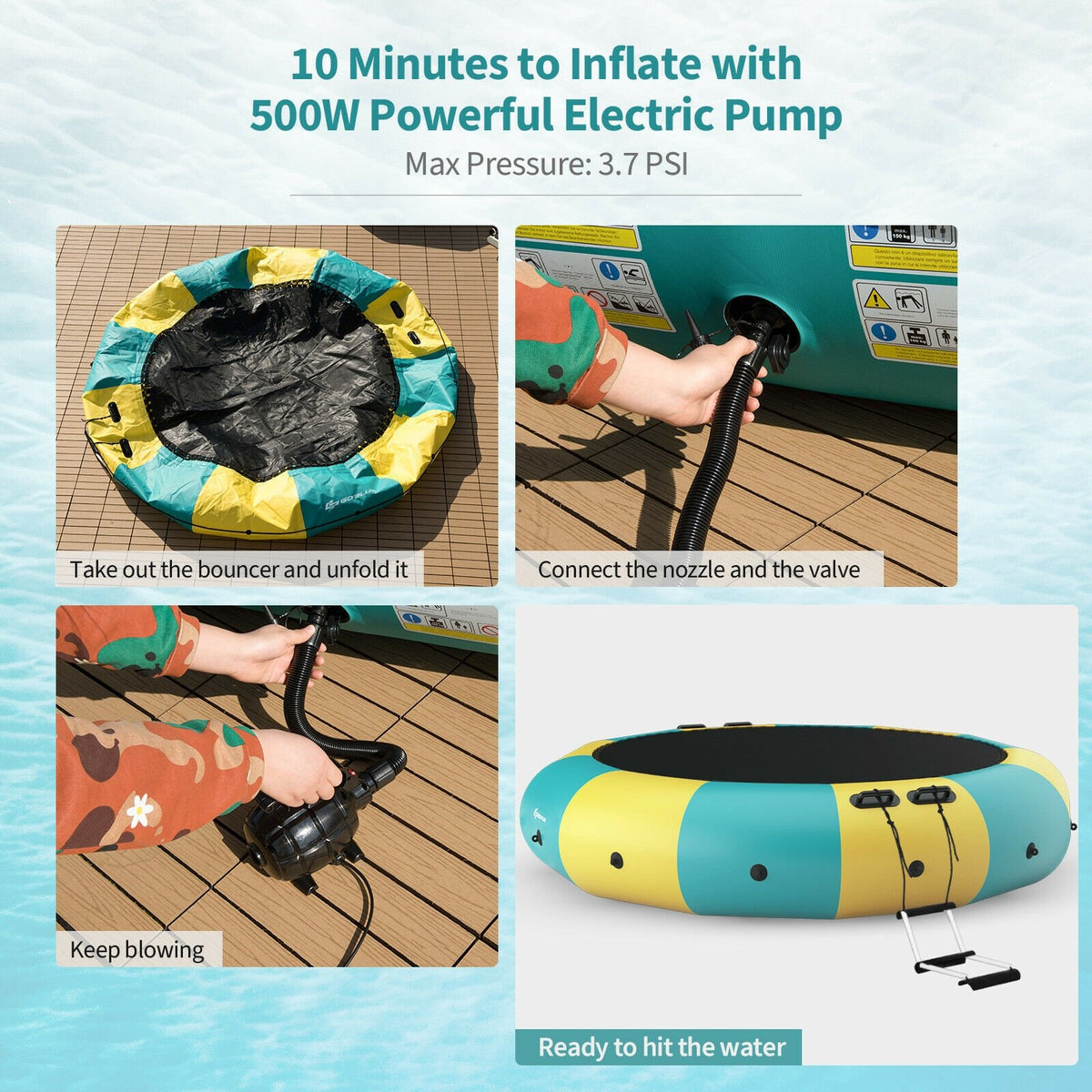 15 Feet Inflatable Splash Padded Water Bouncer Trampoline-Yellow view 9