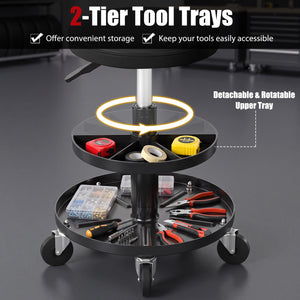 16.5 inches-22 inches Adjustable Height Seat Rolling Mechanic Stool with Wheels-Black view 5