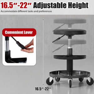 16.5 inches-22 inches Adjustable Height Seat Rolling Mechanic Stool with Wheels-Black view 8