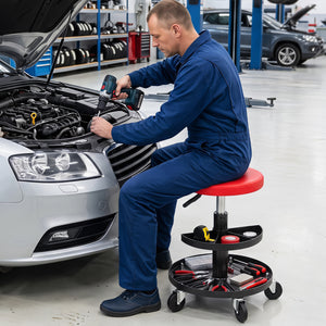16.5 inches-22 inches Adjustable Height Seat Rolling Mechanic Stool with Wheels-Red view 2