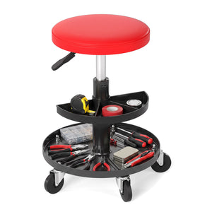 16.5 inches-22 inches Adjustable Height Seat Rolling Mechanic Stool with Wheels-Red view 3