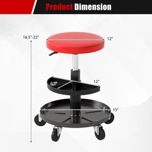 16.5 inches-22 inches Adjustable Height Seat Rolling Mechanic Stool with Wheels-Red view 4