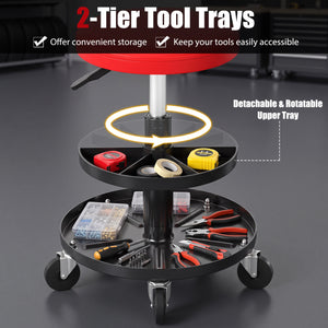 16.5 inches-22 inches Adjustable Height Seat Rolling Mechanic Stool with Wheels-Red view 5