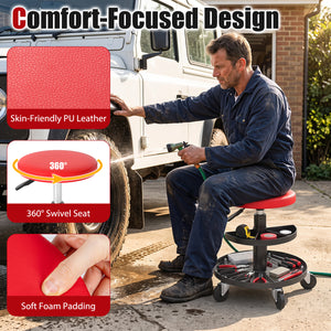 16.5 inches-22 inches Adjustable Height Seat Rolling Mechanic Stool with Wheels-Red view 7