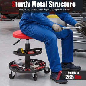 16.5 inches-22 inches Adjustable Height Seat Rolling Mechanic Stool with Wheels-Red view 9