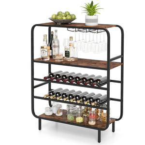 16 Bottle Wine Rack with 5-Tier Wine Shelf and Glass Holders for Kitchen Bar-Rustic Brown view 4