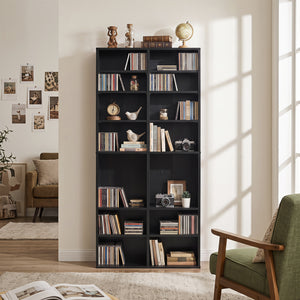 16 Compartment CD Storage Unit 54 inches Freestanding Open Display Shelf with 12 Removable Shelves-Black view 2