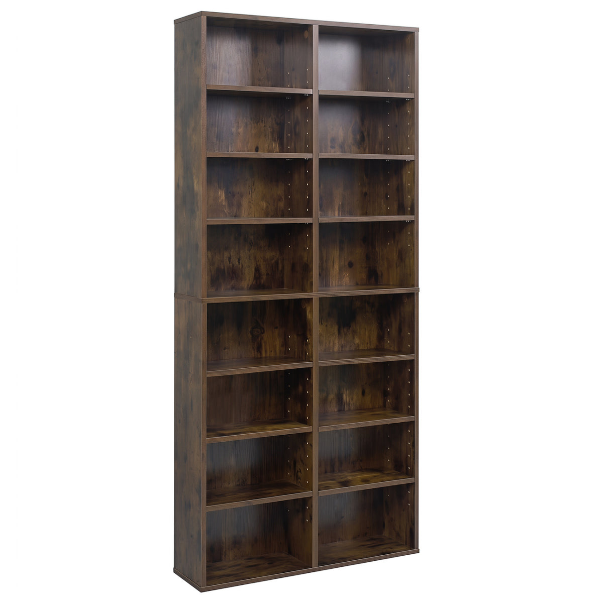 16 Compartment CD Storage Unit 54 inches Freestanding Open Display Shelf with 12 Removable Shelves-Brown