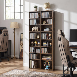 16 Compartment CD Storage Unit 54 inches Freestanding Open Display Shelf with 12 Removable Shelves-Brown view 3