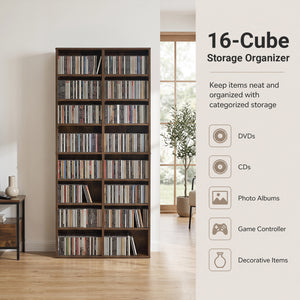 16 Compartment CD Storage Unit 54 inches Freestanding Open Display Shelf with 12 Removable Shelves-Brown view 7