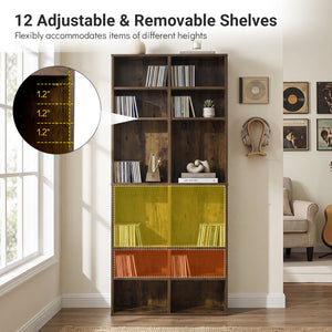 16 Compartment CD Storage Unit 54 inches Freestanding Open Display Shelf with 12 Removable Shelves-Brown view 8