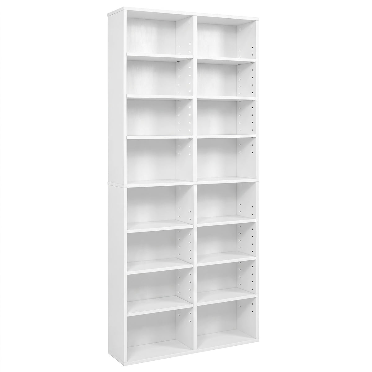 16 Compartment CD Storage Unit 54 inches Freestanding Open Display Shelf with 12 Removable Shelves-White