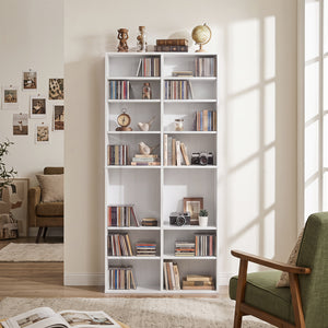 16 Compartment CD Storage Unit 54 inches Freestanding Open Display Shelf with 12 Removable Shelves-White view 2