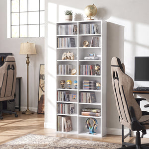 16 Compartment CD Storage Unit 54 inches Freestanding Open Display Shelf with 12 Removable Shelves-White view 3