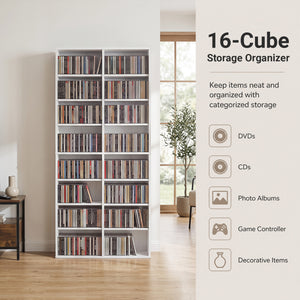 16 Compartment CD Storage Unit 54 inches Freestanding Open Display Shelf with 12 Removable Shelves-White view 7