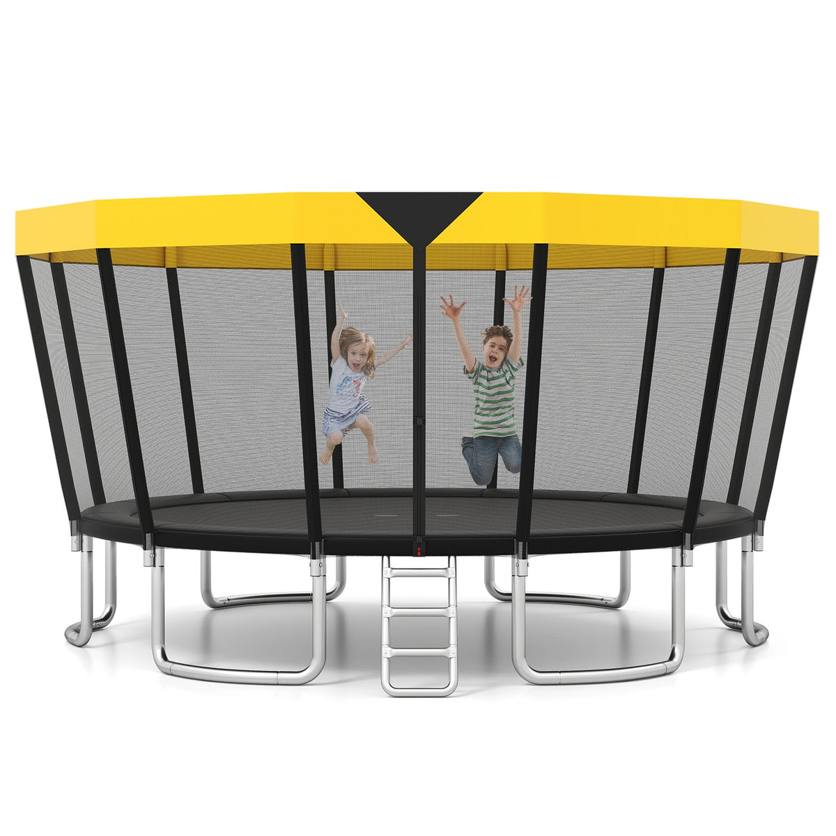 16 FT Outdoor Trampoline ASTM Compliant Recreational Trampoline with Non-Slip Ladder-Yellow