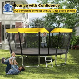 16 FT Outdoor Trampoline ASTM Compliant Recreational Trampoline with Non-Slip Ladder-Yellow view 6