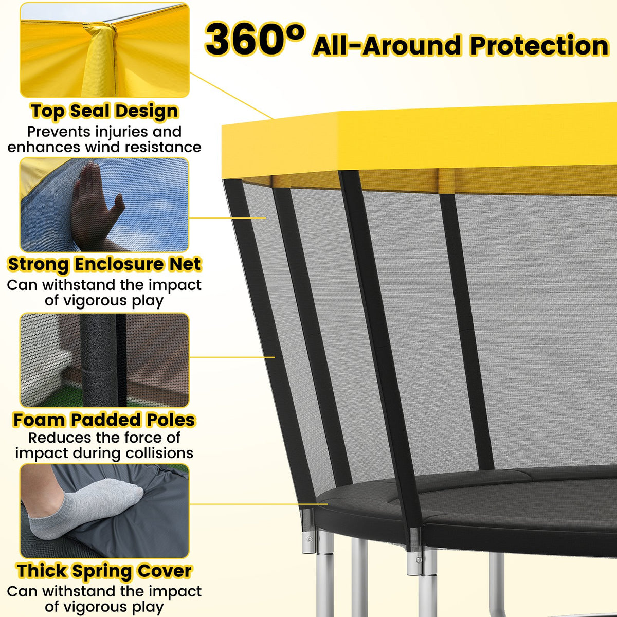 16 FT Outdoor Trampoline ASTM Compliant Recreational Trampoline with Non-Slip Ladder-Yellow view 7