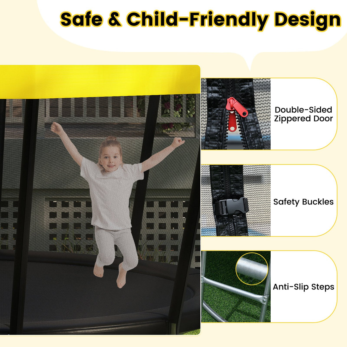16 FT Outdoor Trampoline ASTM Compliant Recreational Trampoline with Non-Slip Ladder-Yellow view 8